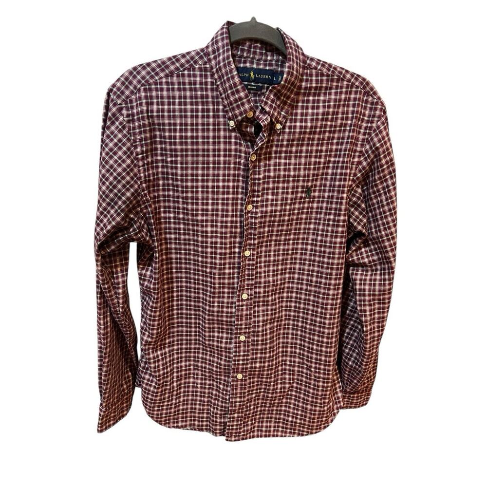 Men’s Ralph Lauren Large Slim Fit Burgundy Plaid Button Down Shirt